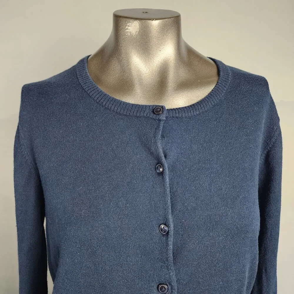 L.L. Bean Cotton Blend Navy Button-Front Cardigan | Women's Medium